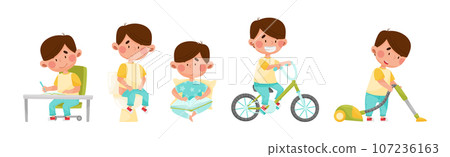 Little Boy Enjoying Different Daily Activity Vector Set Little Boy Enjoying Different Daily Activity Vector Set 107236163