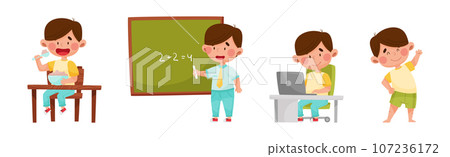 Little Boy Enjoying Different Daily Activity Vector Set Little Boy Enjoying Different Daily Activity Vector Set 107236172