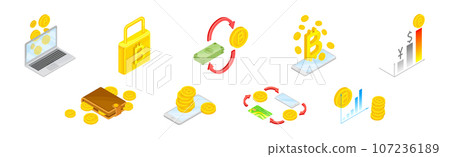 Bitcoin Blockchain Technology with Coin Isometric Vector Set Bitcoin Blockchain Technology with Coin Isometric Vector Set 107236189