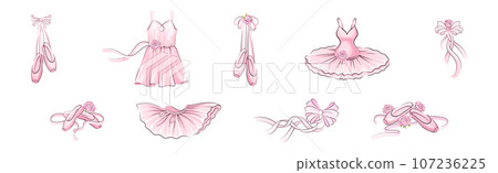 Ballet Accessories with Pink Rose Bud Vector Set Ballet Accessories with Pink Rose Bud Vector Set 107236225