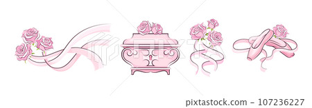 Ballet Accessories with Pink Rose Bud Vector Set 107236227