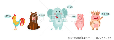 Cute Animal Making Sounds and Talking Vector Set 107236256