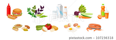 Food Product and Goods from Market Composition Vector Set 107236318