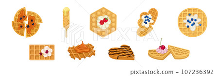 Sweet Waffle Dessert with Cream and Chocolate... - Stock Illustration ...