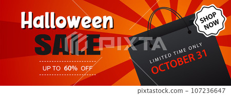 Halloween sale with shopping bags banner background. Halloween illustration template for poster, flyer, sale, and all design. 107236647