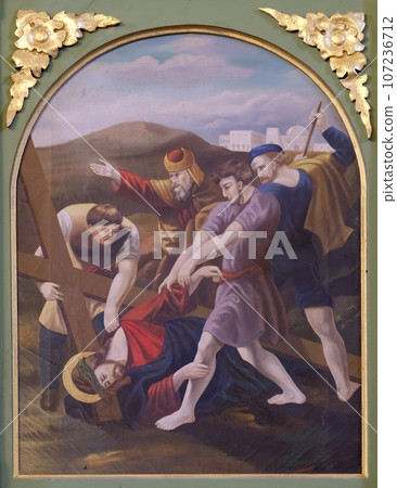 9th Stations of the Cross, Jesus falls the third time, church of Saint Matthew in Stitar, Croatia 107236712