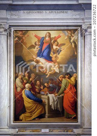 Altarpiece depicting Assumption of the Virgin Mary, work by Stefano Tofanelliin Cathedral of St. Martin in Lucca, Italy Altarpiece depicting Assumption of the Virgin Mary, work by Stefano Tofanelliin Cathedral of St. Martin in Lucca, Italy 107236722