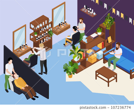 Barbershop Salon Isometric Composition 107236774