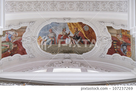 Welf V, Welf VI, Heinrich der Schwarze fresco by Cosmas Damian Asam in the Basilica of St. Martin and Oswald in Weingarten, Germany 107237269