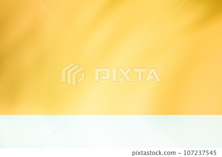 Empty yellow white 3d room with artistic windows shadow, front view, copy space 107237545