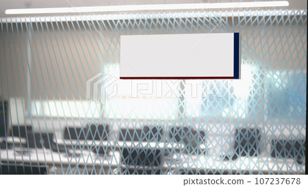 Close up empty banner with meeting room background in modern business office. Close up empty banner with meeting room background in modern business office. 107237678