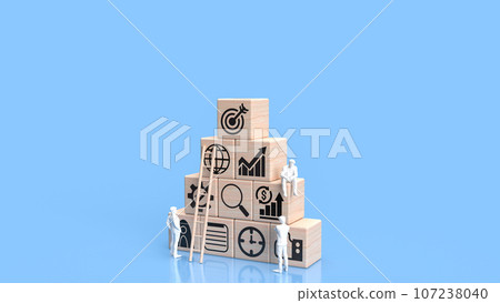 The Business icon on wood Blue Background 3d rendering. The Business icon on wood Blue Background 3d rendering. 107238040