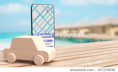 The wood car and mobile for navigator app concept 3d rendering The wood car and mobile for navigator app concept 3d rendering 107238046