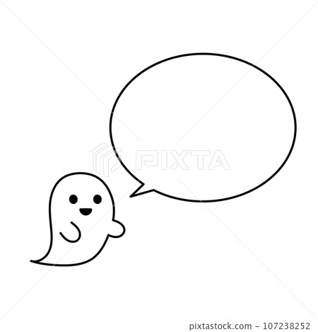 Monochrome simple white ghost speech bubble facing right smiling face Monochrome simple white ghost speech bubble facing right smiling face 107238252