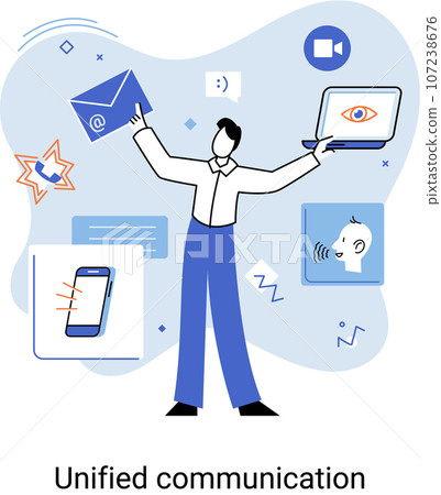 Unified communication, mutual assistance concept. Enterprise communications platform, consistent unified user interface. Business support, project management. Network internet connection, interaction 107238676