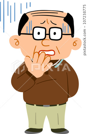 A middle-aged man wearing casual clothes wearing glasses that makes you feel anxious, full body 107238775