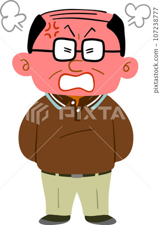 Full body of a middle-aged man wearing casual clothes wearing glasses with a flushed face and angry face 107238777