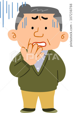 A middle-aged man wearing casual clothes who feels anxious, whole body 107238788