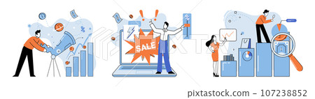 Promotion discount sale. Vector illustration. Sales index, pulse of businesss health Forecast of future sales, magic mirror reflecting business prospects Flash sale online, game of fast fingers 107238852