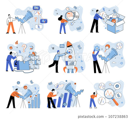 Promotion discount sale. Vector illustration. Forecast of future sales, magic carpet ride into realm of potential profits Flash sale online, firework display in world of online commerce Sales index 107238863