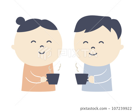 Illustration of a man and a woman drinking coffee Illustration of a man and a woman drinking coffee 107239922