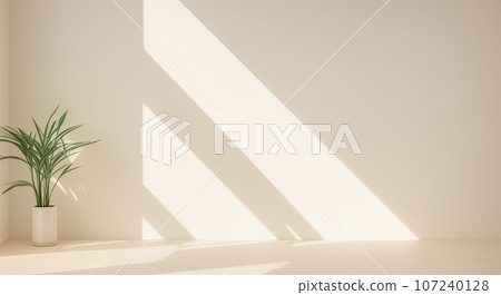 Minimal product placement background with shadow on plaster wall. Luxury architecture interior aesthetic. Creative product platform stage mockup. Warm tones. Generative AI 107240128
