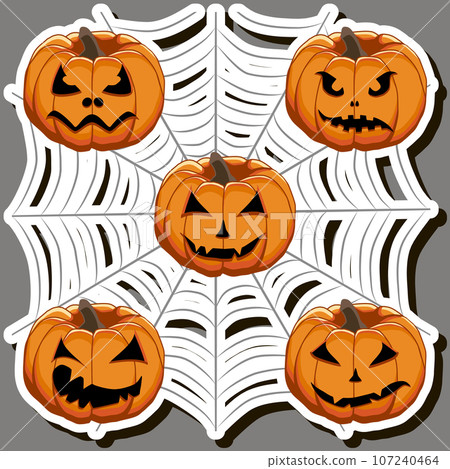 Illustration on theme sticker for celebration holiday Halloween with orange pumpkins Illustration on theme sticker for celebration holiday Halloween with orange pumpkins 107240464
