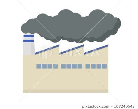 Illustration of a factory with smoke rising from the chimney Illustration of a factory with smoke rising from the chimney 107240542
