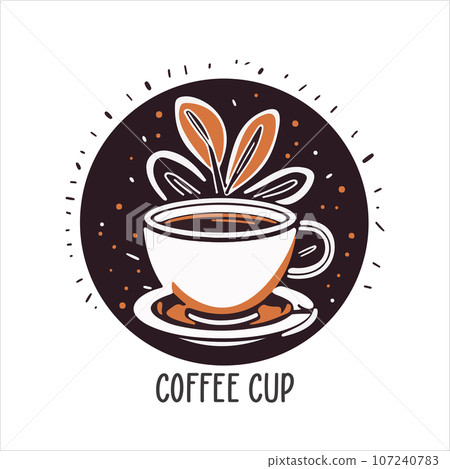 Coffee shop logo template, natural abstract coffee cup with steam, coffee house emblem, creative cafe logotype, modern trendy symbol design vector illustration isolated on white background sign. 107240783