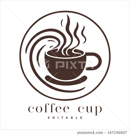 Coffee shop logo template, natural abstract coffee cup with steam, coffee house emblem, creative cafe logotype, modern trendy symbol design vector illustration isolated on white background sign. 107240807