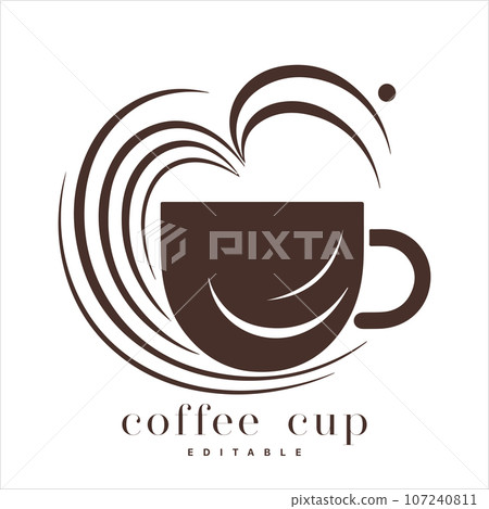 Coffee shop logo template, natural abstract coffee cup with steam, coffee house emblem, creative cafe logotype, modern trendy symbol design vector illustration isolated on white background sign. 107240811