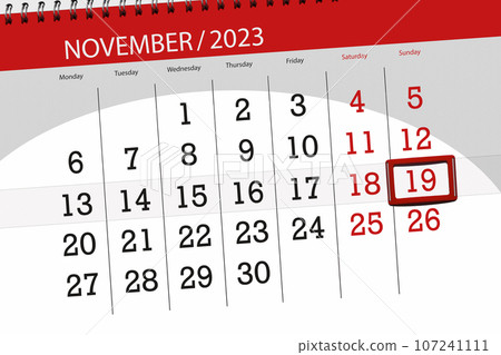Calendar 2023, deadline, day, month, page, organizer, date, November, sunday, number 19 107241111