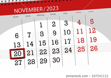 Calendar 2023, deadline, day, month, page, organizer, date, November, monday, number 20 107241112