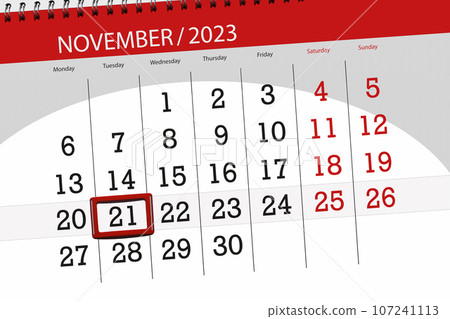 Calendar 2023, deadline, day, month, page, organizer, date, November, tuesday, number 21 107241113