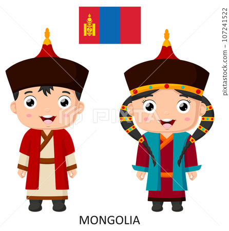 Cute mongolian boy and girl in national clothes 107241522