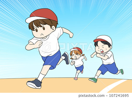 Elementary school students running concentrated lines Elementary school students running concentrated lines 107241695