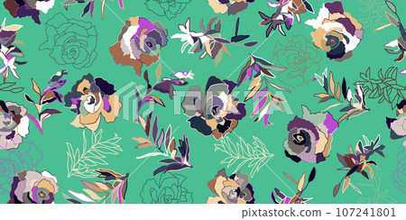 Cute hand drawn abstract flowers print. Modern collage vector illustration. Fashionable template for design. Perfect for paper, cover and fabrics. Cute hand drawn abstract flowers print. Modern collage vector illustration. Fashionable template for design. Perfect for paper, cover and fabrics. 107241801