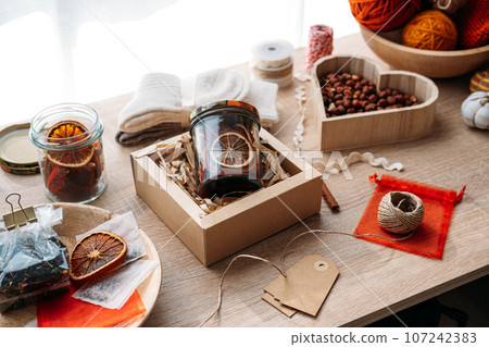 DIY handmade Winter Survival Kit, Gift in Jar. Simple winter and autumn jar gift full of cozy and essential items. Mason Jar Gifts for Christmas and Holiday Craft Ideas 107242383