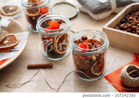 DIY handmade Winter Survival Kit, Gift in Jar. Simple winter and autumn jar gift full of cozy and essential items. Mason Jar Gifts for Christmas and Holiday Craft Ideas 107242385