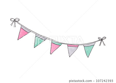 Illustration of a red triangle garland painted with transparent watercolors Illustration of a red triangle garland painted with transparent watercolors 107242393