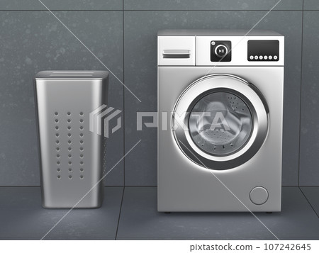 Silver washing machine and laundry hamper Silver washing machine and laundry hamper 107242645
