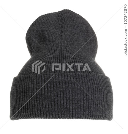Grey knit cap isolated on white Grey knit cap isolated on white 107242870