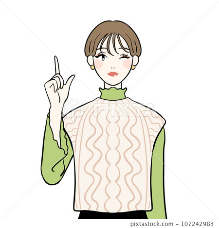 A woman pointing and explaining 107242983