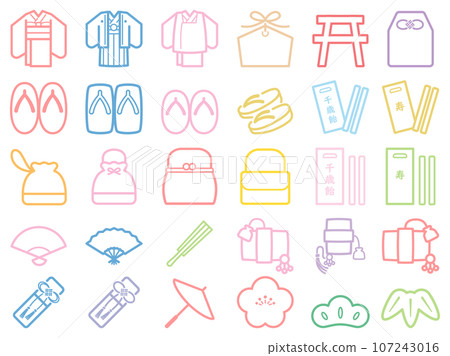 Shichigosan icon, colorful drawing lines 107243016