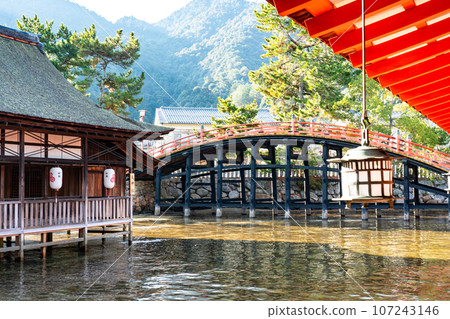 [World Heritage Site Itsukushima Shrine] [Aki Province Ichinomiya] Sorihashi 1 seen from the precincts on a sunny New Year's Day Hatsukaichi City, Hiroshima Prefecture 107243146