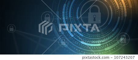 internet digital security technology concept for business background. Lock on circuit board 107243207