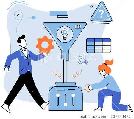 Team solving complex problems. Teamwork vector illustration metaphor. Creative business solutions related Innovation team management Team solves problems and generates ideas People analyzing business 107243482