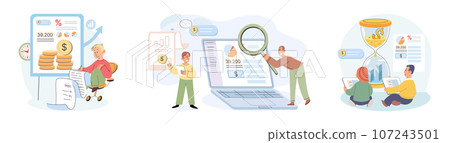 People analysis budget. Calculate financial plan of save income and expense management. Investments, money savings, budget management, financial profit. Monthly expenses planning illustration People analysis budget. Calculate financial plan of save income and expense management. Investments, money savings, budget management, financial profit. Monthly expenses planning illustration 107243501