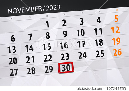 Calendar 2023, deadline, day, month, page, organizer, date, November, thursday, number 30 107243763