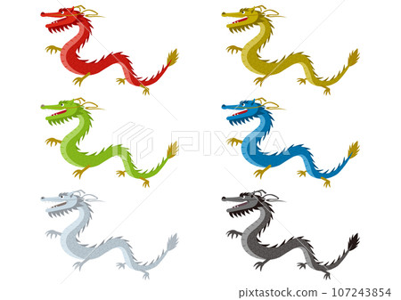 Set of horizontal dragon illustrations Set of horizontal dragon illustrations 107243854